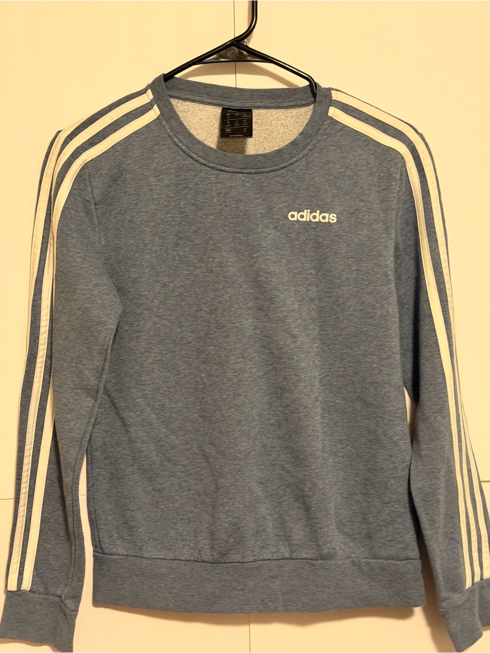 adidas Heather Blue Crewneck Sweatshirt with White Three-Stripes